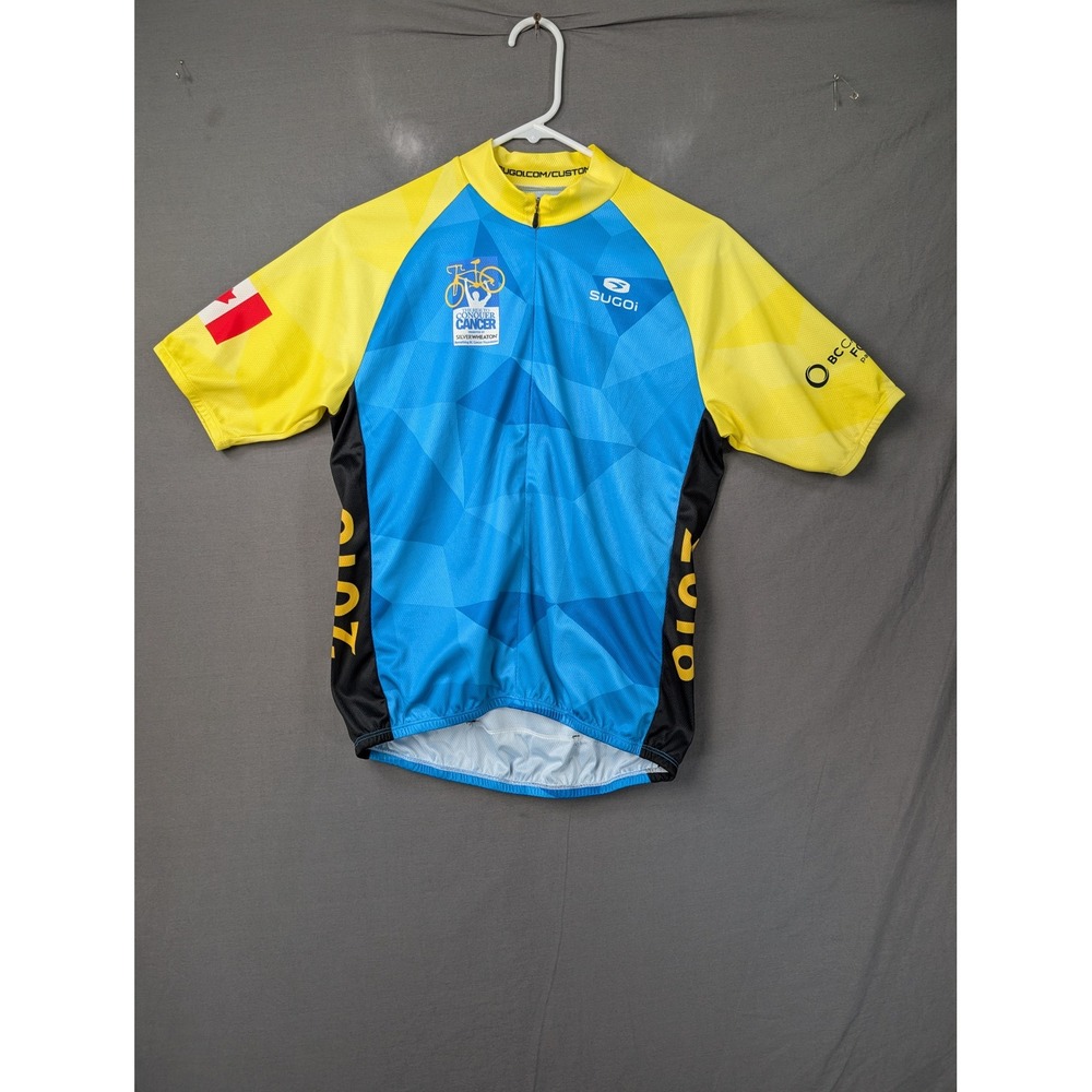 Sugoi 2016 Ride to Conquer Cancer Cycling Jersey Blue Yellow Mens Small